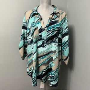 PENNINGTONS short sleeve V-neck print blouse women’s size 0X office wear